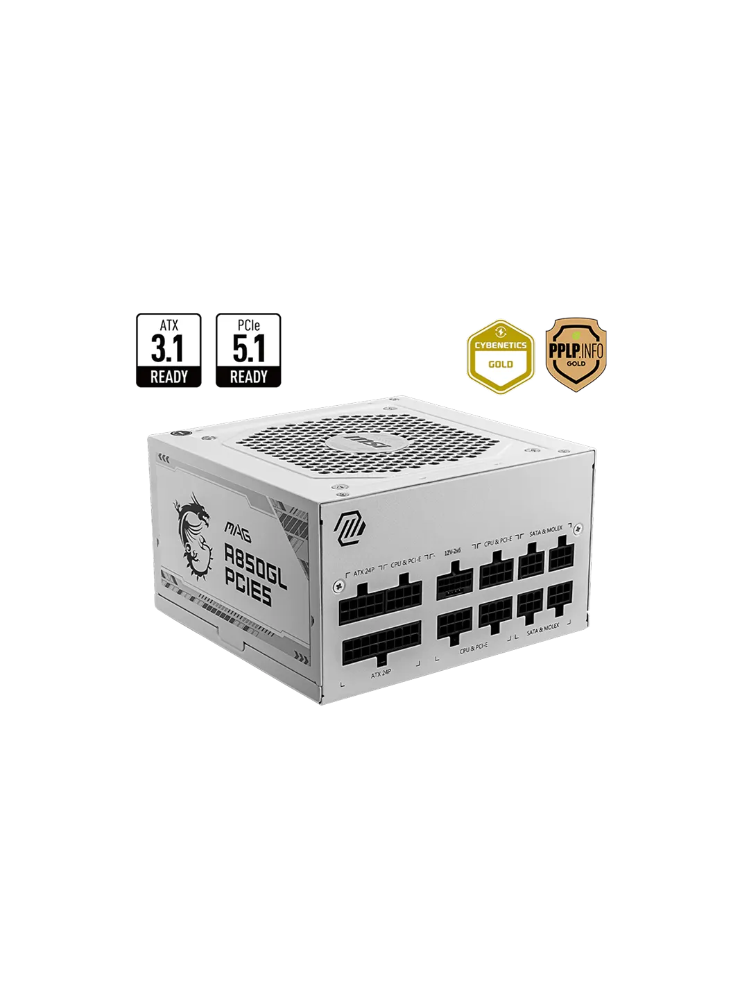 MSI MAG A850GL PCIE5, 80 Plus Gold, Modular, White — 2